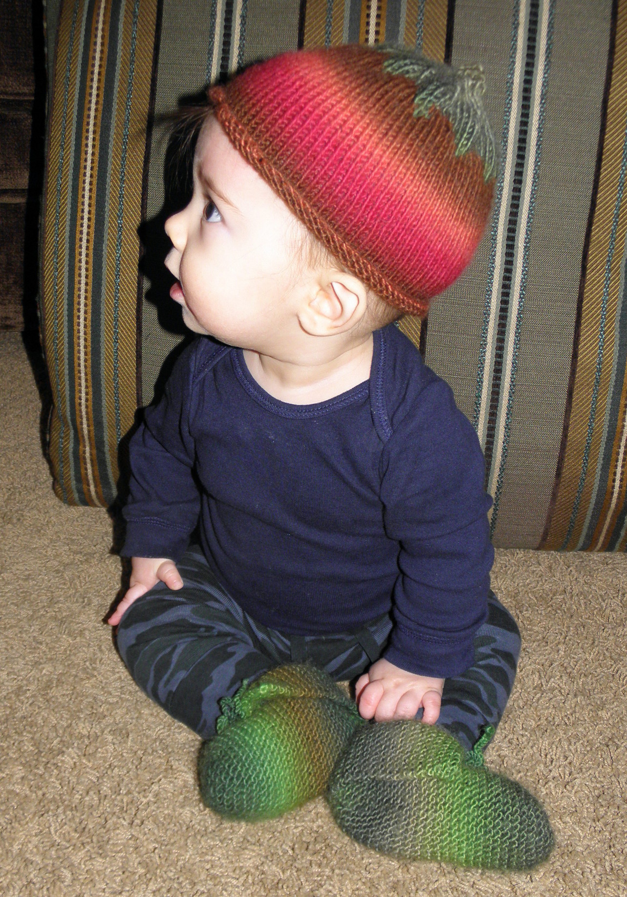 Baby with handknit hat